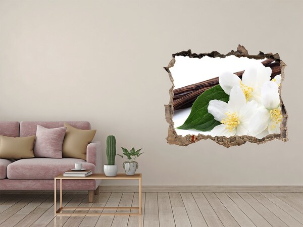 3D Wandsticker Loch Jasminblüten im Beton