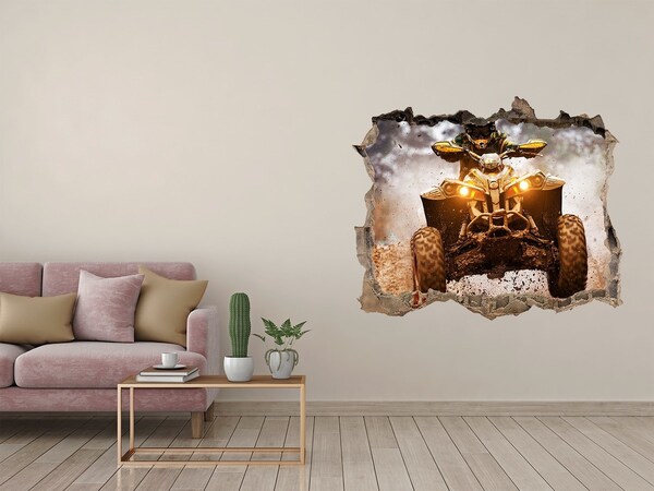 3D Wandtattoos Loch in der Wand Rallye-Quad im Einsatz