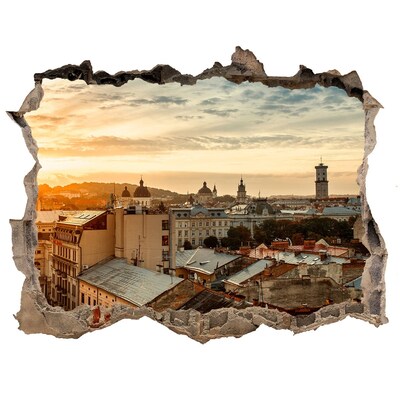 Wandtattoos Mauerdurchbruch Sonnenuntergang über der Stadt