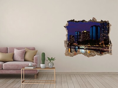 Wandfolien Loch in der Wand Nachtpanorama der Stadt