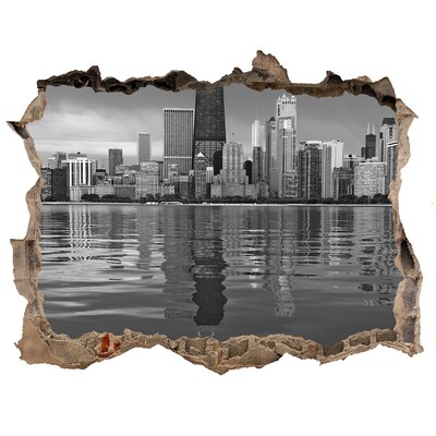 3D Wandsticker Loch Blick auf die Stadt vom Wasser aus
