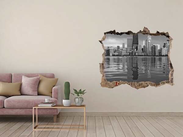 3D Wandsticker Loch Blick auf die Stadt vom Wasser aus