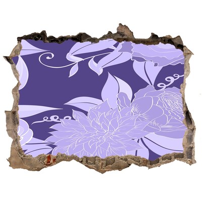 3D Wandsticker Loch Blumenmotiv auf violettem Hintergrund
