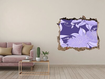3D Wandsticker Loch Blumenmotiv auf violettem Hintergrund