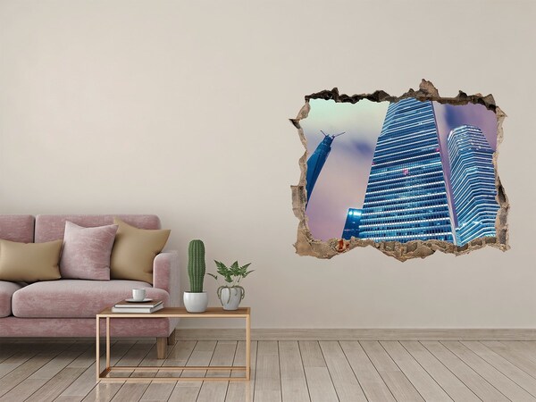 Wandtattoos Mauerdurchbruch Moderne Stadt durch ein Loch in der Wand