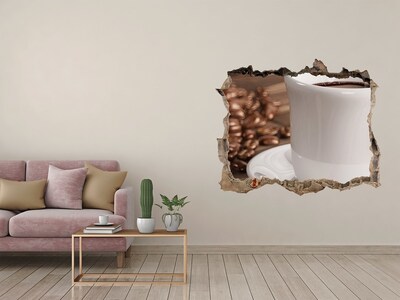 3D Wandtattoos Loch in der Wand Kaffee und Bohnen an der Wand im Hintergrund