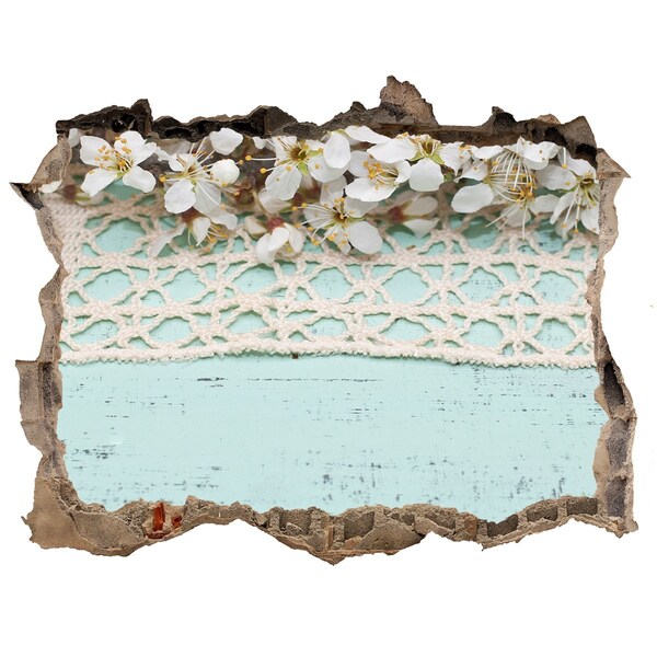 3D Wandtattoos Loch in der Wand Blumenmotiv auf blauem Holzgrund