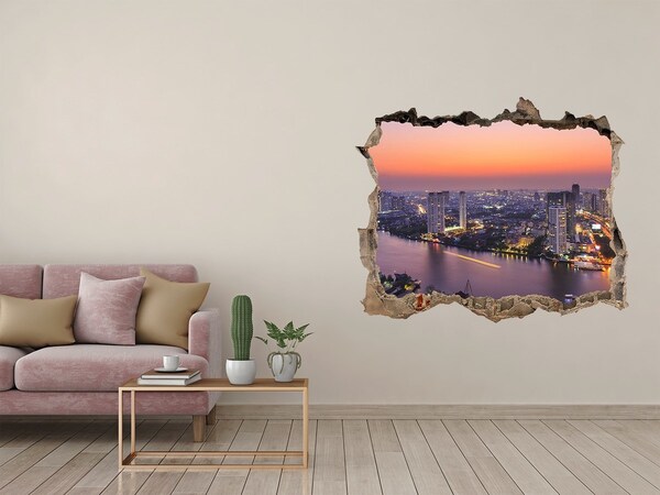 Wandtattoos Loch Blick auf die Stadt bei Sonnenuntergang