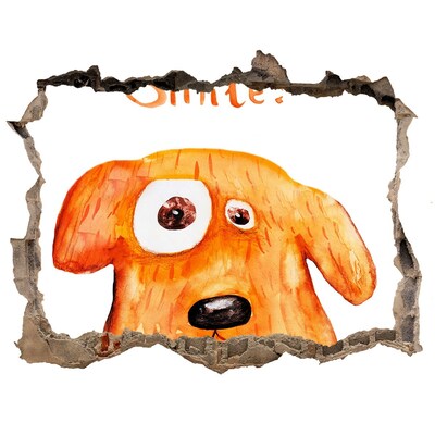 3D Wandsticker Loch Hund in einem Loch in der Wand