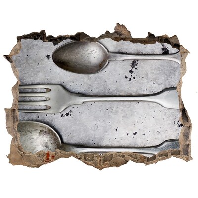 3D Wandsticker Loch Eine zerbrochene Mauer mit Blick auf das Besteck