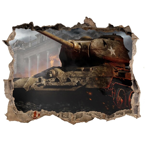 Wandfolien Loch in der Wand Panzer in den Ruinen der Stadt