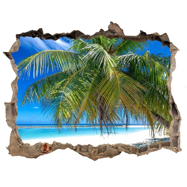 3D Wandsticker Loch Tropischer Strand mit Palmen