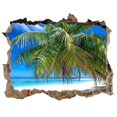 3D Wandsticker Loch Tropischer Strand mit Palmen