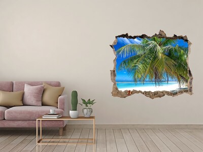 3D Wandsticker Loch Tropischer Strand mit Palmen