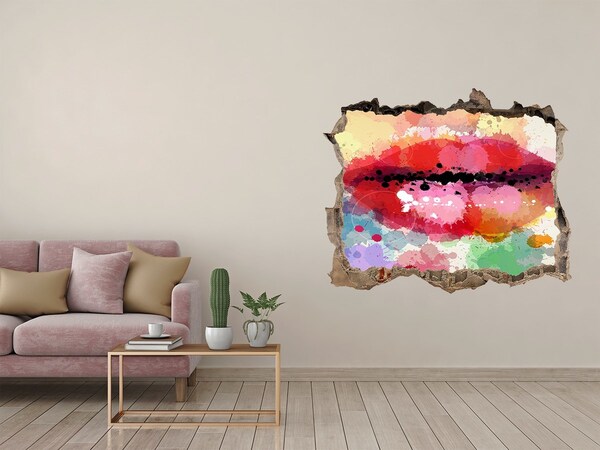 3D Wandtattoos Loch in der Wand Bunte Lippen vor Betonhintergrund