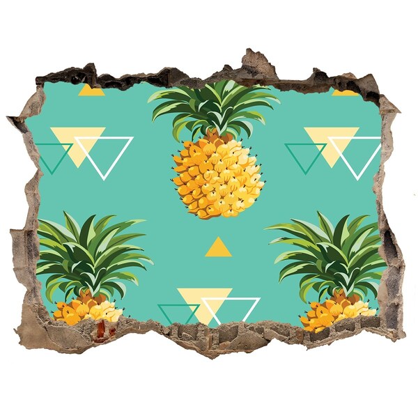 3D Wandsticker Loch Ananas auf türkisfarbenem Hintergrund
