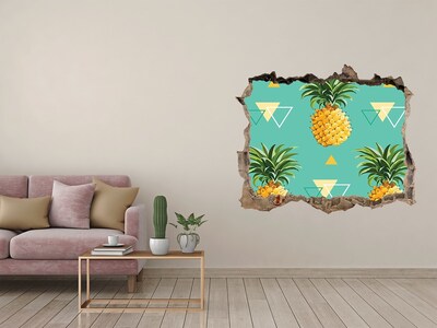 3D Wandsticker Loch Ananas auf türkisfarbenem Hintergrund