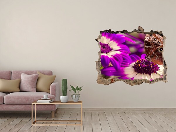Wandtattoos Loch Schmetterling auf Blumen in einem Loch in der Wand