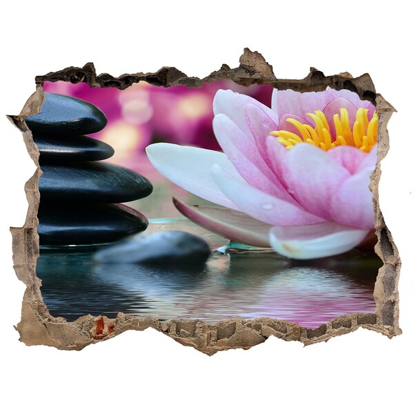 3D Wandtattoos Loch in der Wand Blumen und Steine ​​in einem Zen-Garten