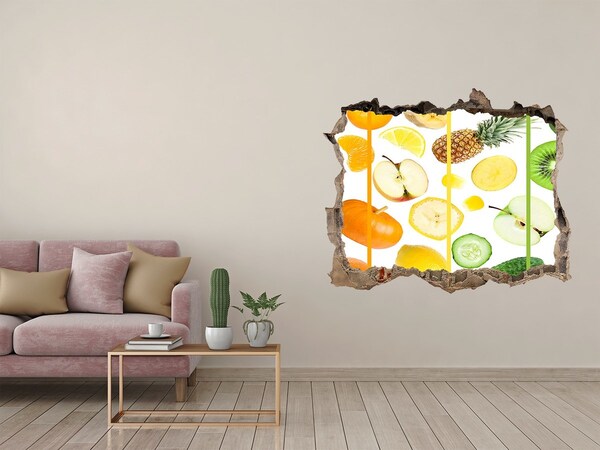 3D Wandsticker Loch Frisches Obst im Beton
