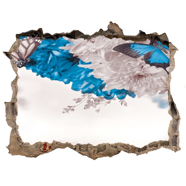 3D Wandtattoos Loch in der Wand Blumenlandschaft mit Schmetterlingen
