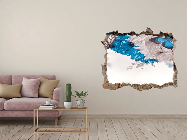 3D Wandtattoos Loch in der Wand Blumenlandschaft mit Schmetterlingen