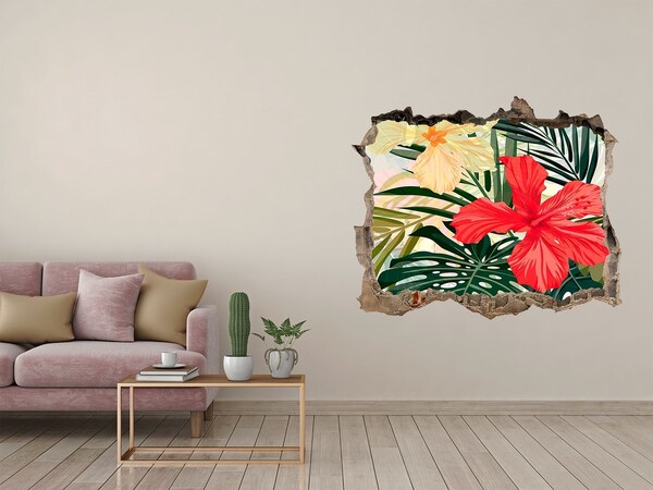 3D Wandtattoos Loch in der Wand Tropischer Hibiskusgarten