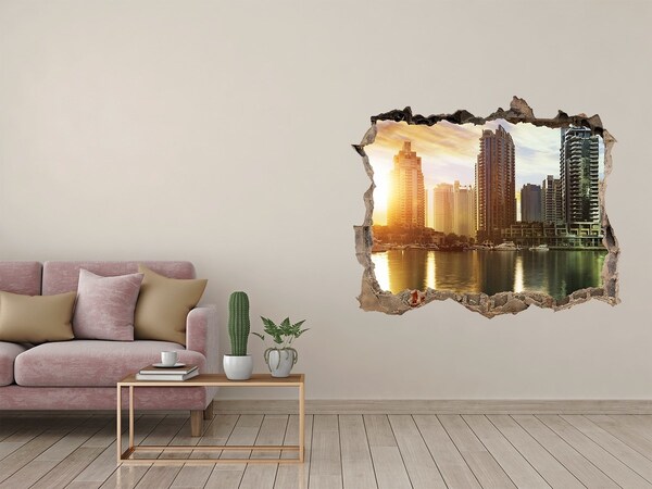 3D Wandsticker Loch Eine moderne Stadt am Wasser