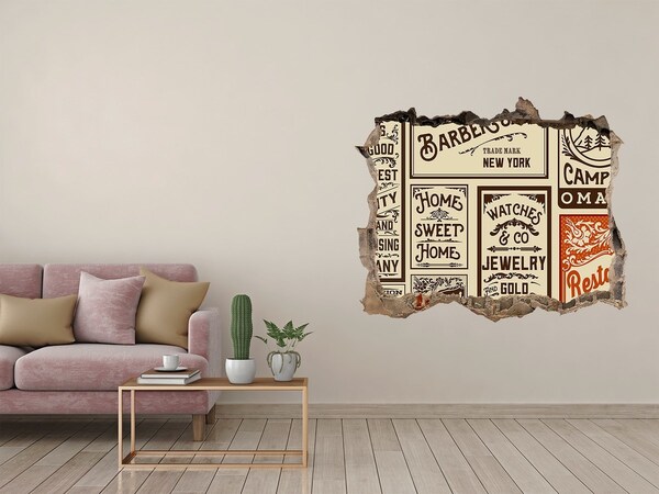 3D Wandtattoos Loch in der Wand Stilvolle Vintage-Poster an der Wand im Hintergrund