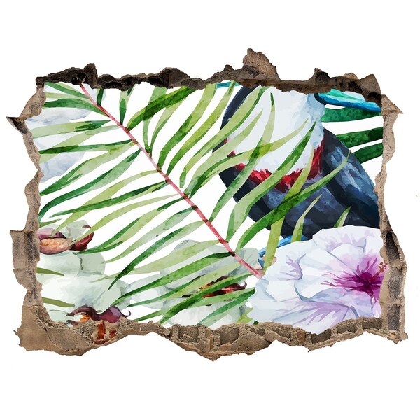 3D Wandtattoos Loch in der Wand Tropische Oase mit einem Vogel