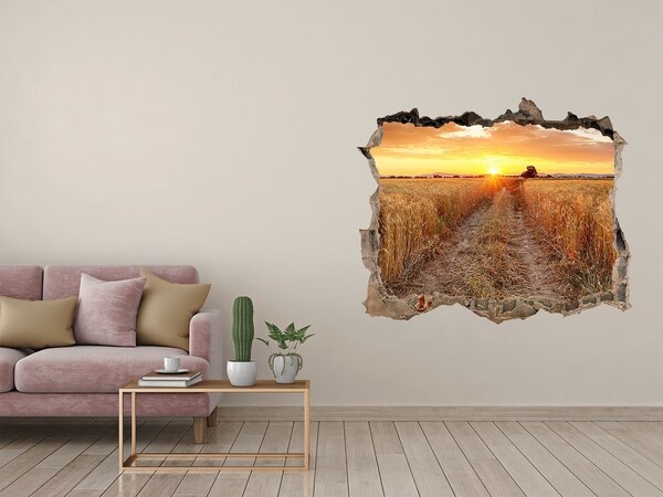 3D Wandsticker Loch Goldener Sonnenuntergang über einem Getreidefeld