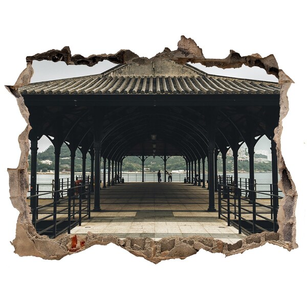 3D Wandsticker Loch Blick auf den Pier über das Wasser