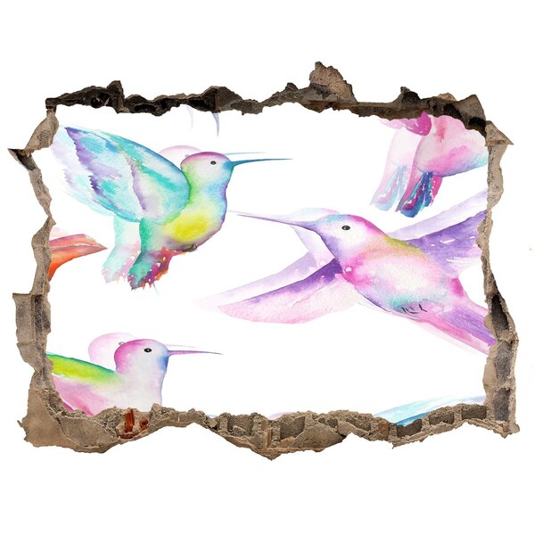 3D Wandsticker Loch Bunte Kolibris in einem Loch in der Wand