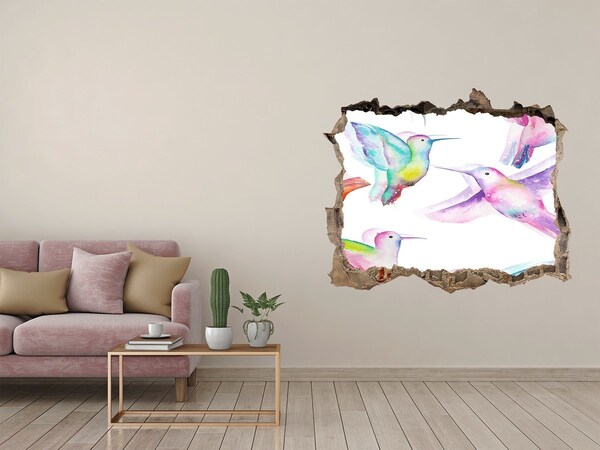 3D Wandsticker Loch Bunte Kolibris in einem Loch in der Wand