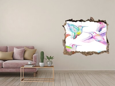 3D Wandsticker Loch Bunte Kolibris in einem Loch in der Wand