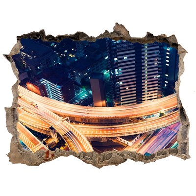 Wandtattoos Mauerdurchbruch Blick auf die Stadt bei Nacht