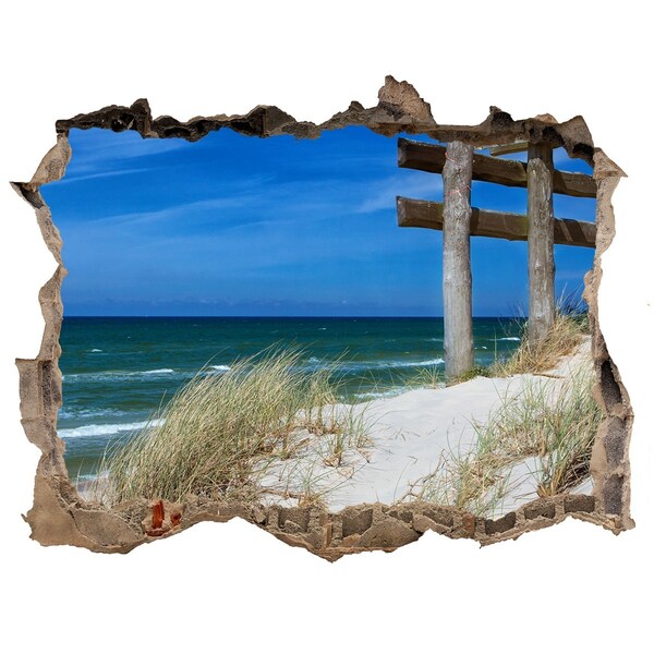 3D Wandtattoos Loch in der Wand Tropischer Strand mit Holzsteg