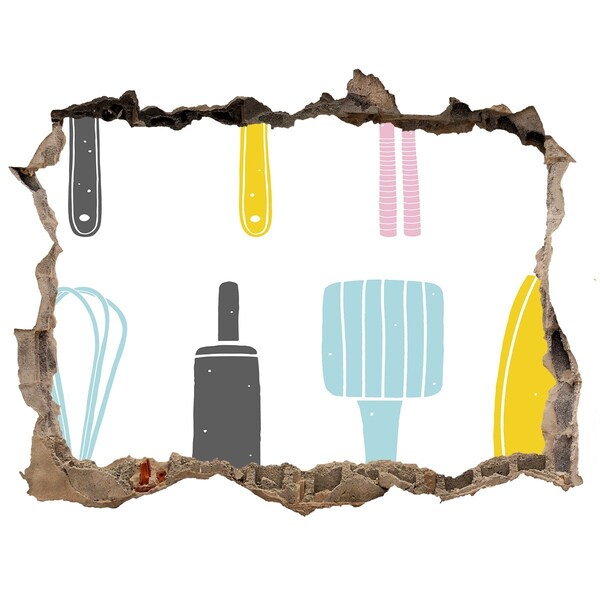 Wandtattoos Loch Küchenutensilien in einem Loch in der Wand