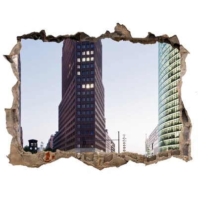 3D Wandtattoos Loch in der Wand Blick auf die moderne Stadt