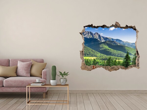 Wandtattoos Mauerdurchbruch Berglandschaft durch ein Loch in der Wand
