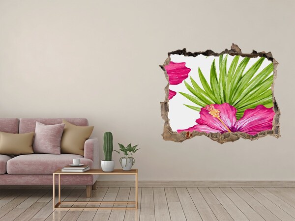 3D Wandtattoos Loch in der Wand Tropisches Paradies mit Hibiskus