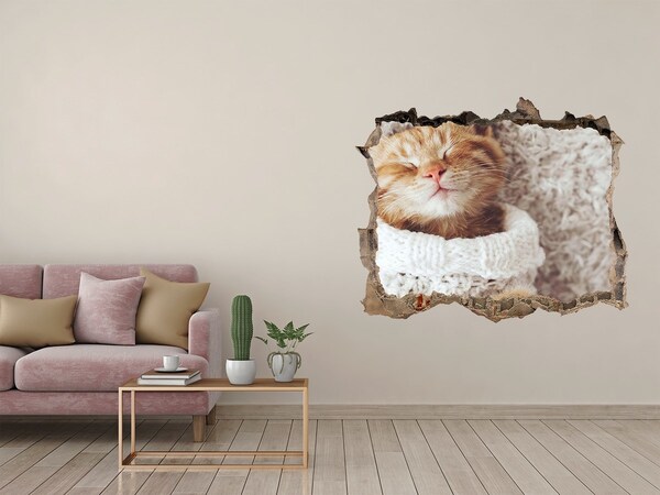 3D Wandtattoos Loch in der Wand Niedliche Katze im Pullover