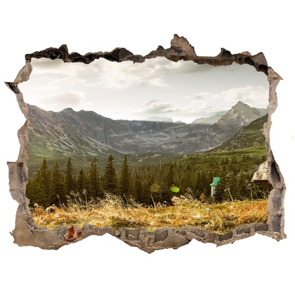 3D Wandsticker Loch Berglandschaft durch ein Loch in der Wand