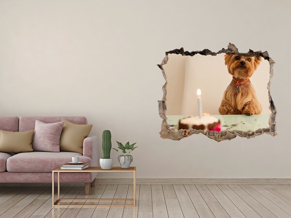3D Wandtattoos Loch in der Wand Geburtstagshund mit Kuchen