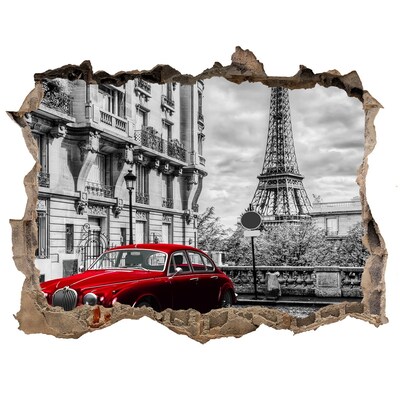 Wandfolien Loch in der Wand Rotes Auto in Paris