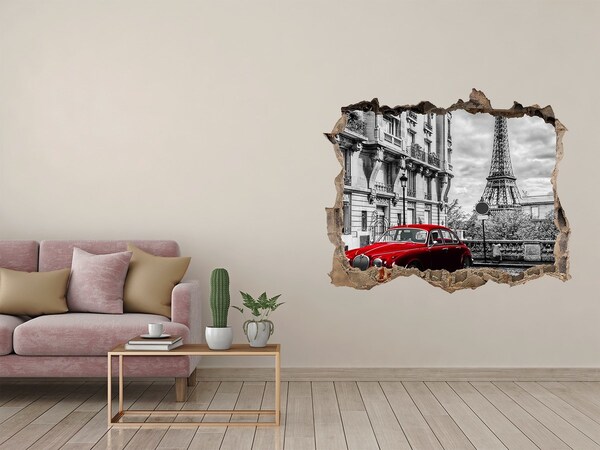 Wandfolien Loch in der Wand Rotes Auto in Paris