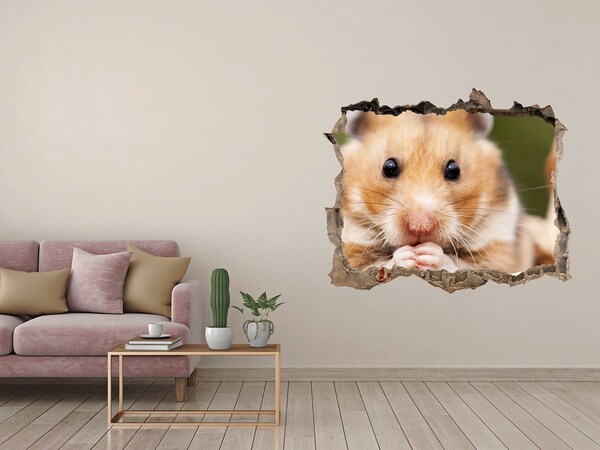 Wandtattoos Mauerdurchbruch Hamster in einem durchsichtigen Loch in der Wand