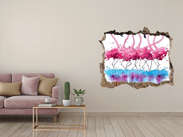 Wandfolien Loch in der Wand Flamingos im gefärbten Wasser