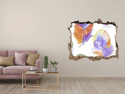 Wandtattoos Mauerdurchbruch Bunte Federn an der Wand im Hintergrund