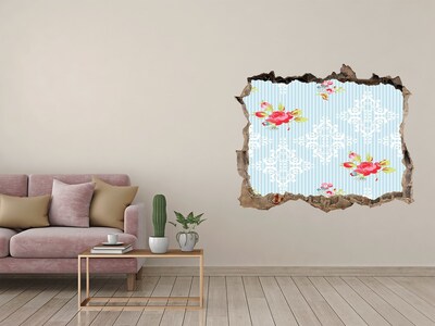 3D Wandtattoos Loch in der Wand Blumenmuster auf blauem Hintergrund
